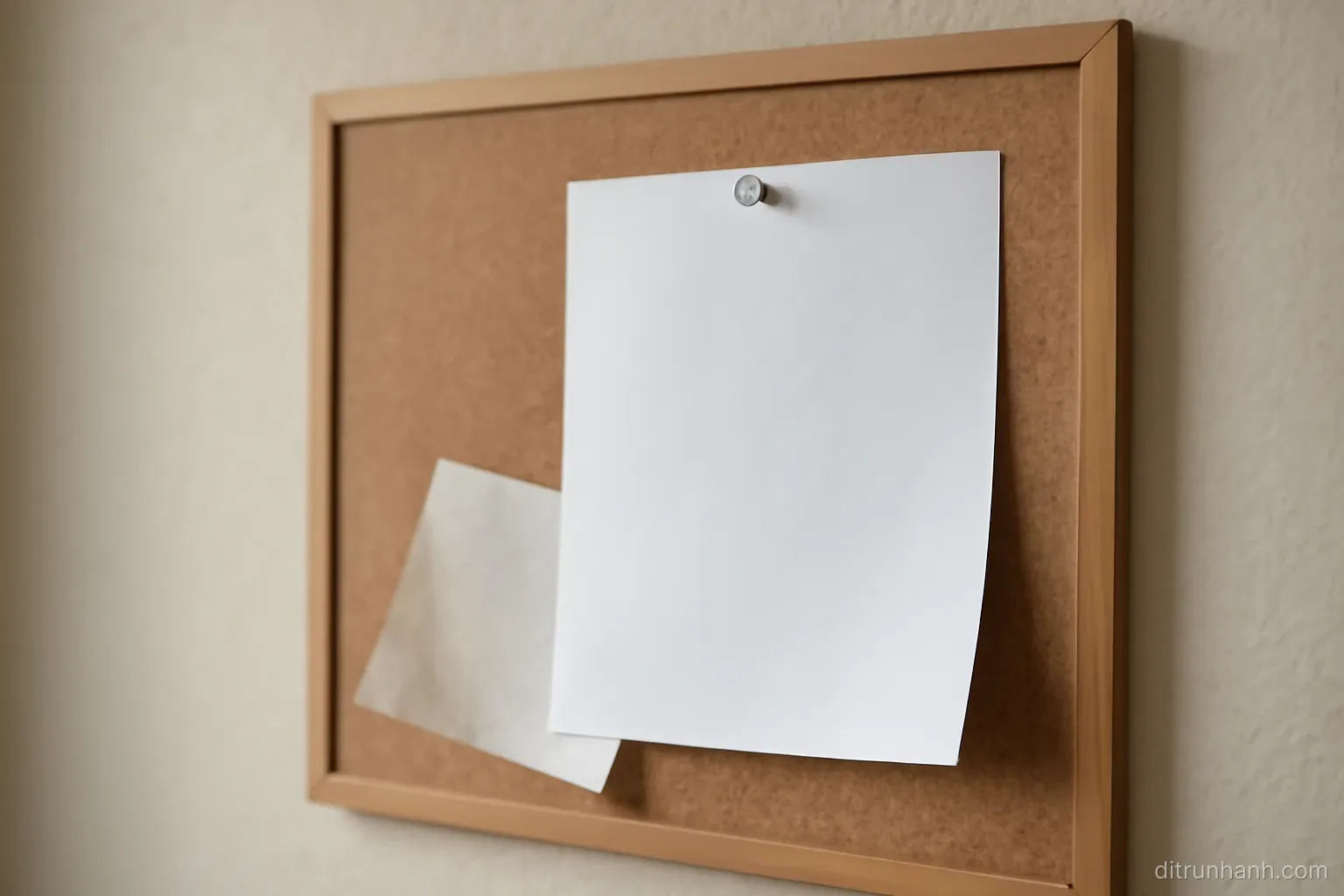 a noticeboard on a wall with one sheet half peeled away and a fresh sheet pinned over part of it